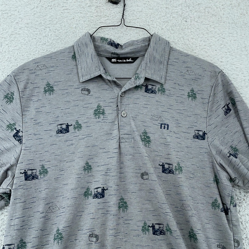 Travis Mathew Polo Shirt Mens Large Gray Golf Allover Print Pima Cotton Stretch